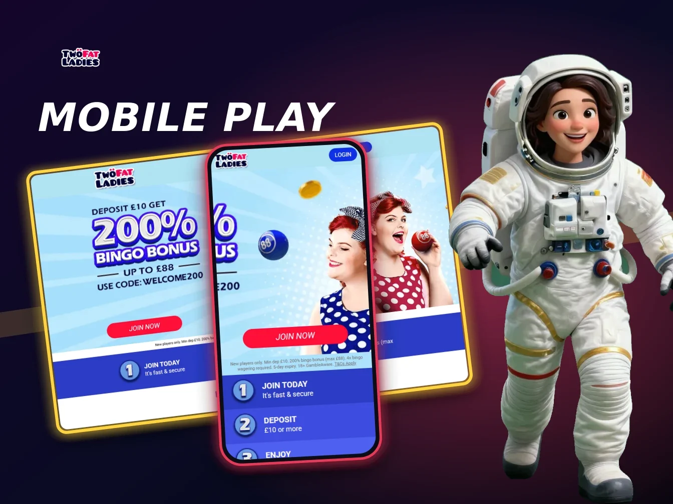 Two Fat Ladies Casino mobile lobby and cashier on a phone